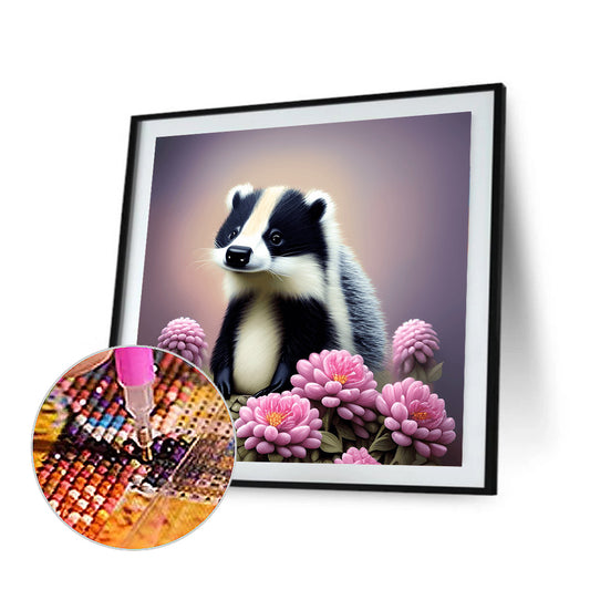 Raccoon With Flower - Full Round Drill Diamond Painting 30*30CM