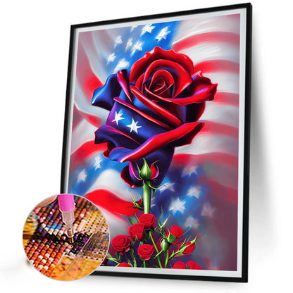 Independence Day Flag Rose - Full Round Drill Diamond Painting 30*40CM