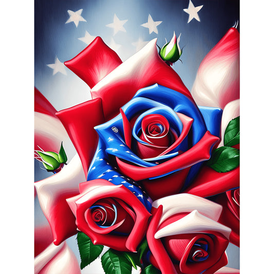 Independence Day Flag Rose - Full Round Drill Diamond Painting 30*40CM