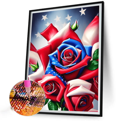 Independence Day Flag Rose - Full Round Drill Diamond Painting 30*40CM