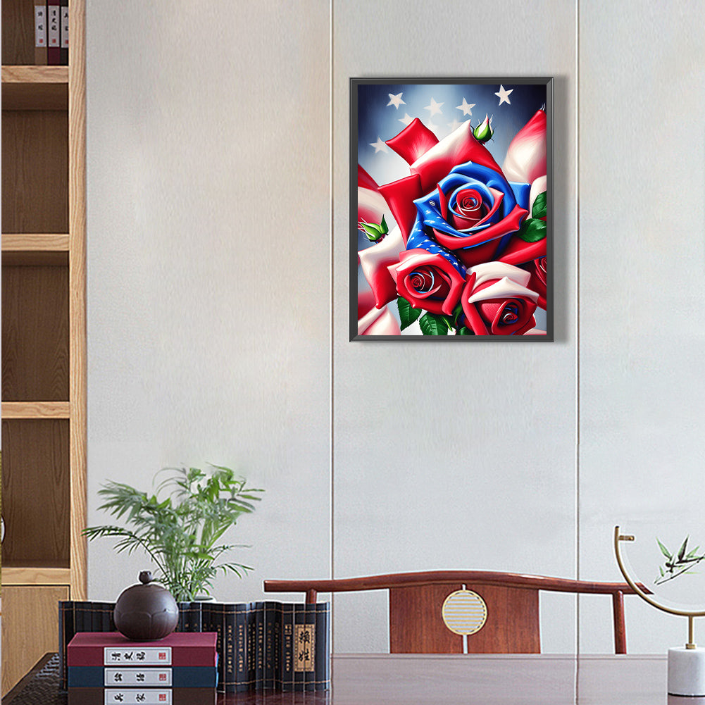 Independence Day Flag Rose - Full Round Drill Diamond Painting 30*40CM