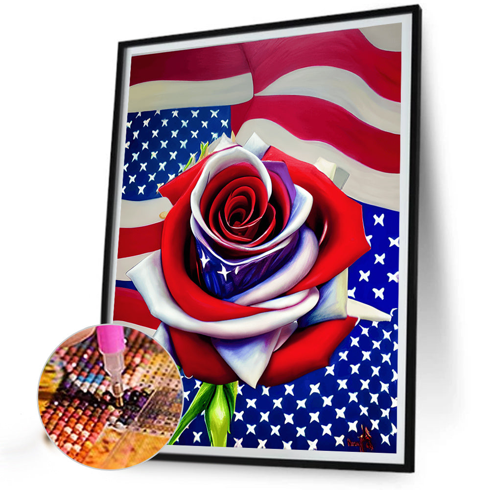 Independence Day Flag Rose - Full Round Drill Diamond Painting 30*40CM