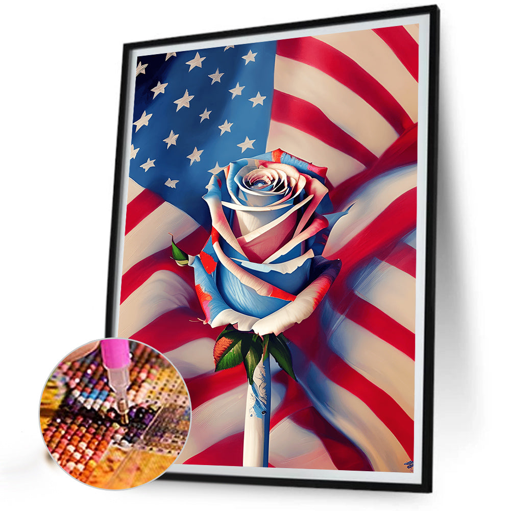 Independence Day Flag Rose - Full Round Drill Diamond Painting 30*40CM