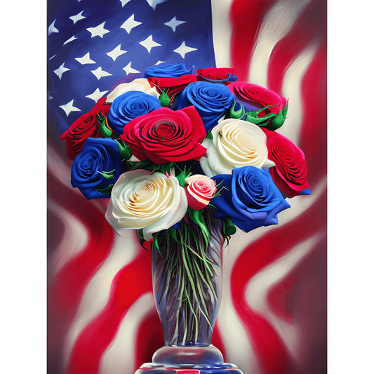 Independence Day Flag Rose - Full Round Drill Diamond Painting 30*40CM