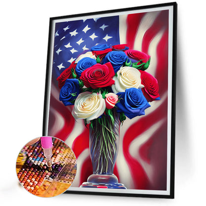 Independence Day Flag Rose - Full Round Drill Diamond Painting 30*40CM