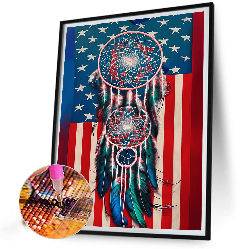 Independence Day Flag Dream Catcher - Full Round Drill Diamond Painting 30*40CM