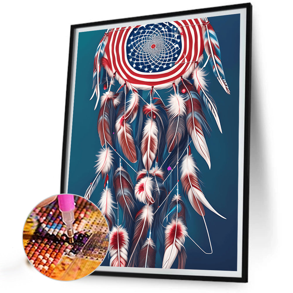 Independence Day Flag Dream Catcher - Full Round Drill Diamond Painting 30*40CM