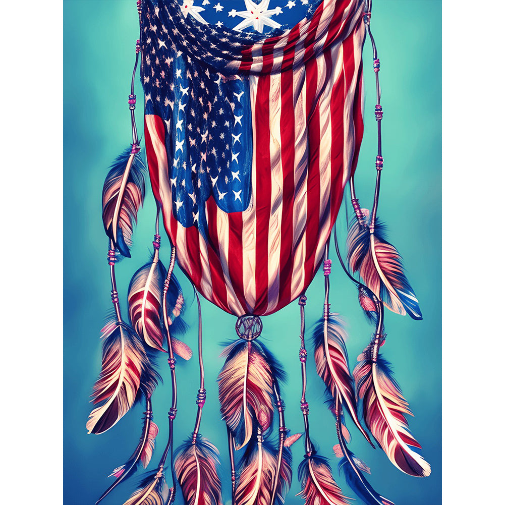 Independence Day Flag Dream Catcher - Full Round Drill Diamond Painting 30*40CM