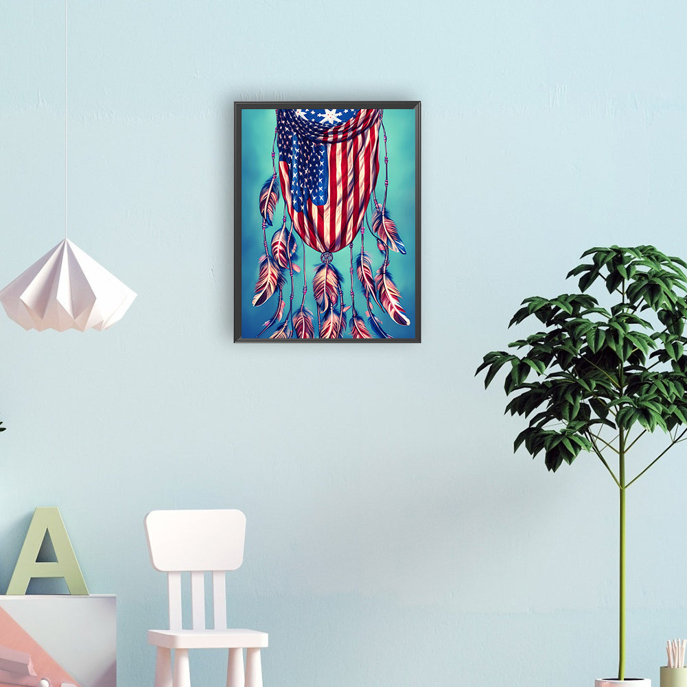 Independence Day Flag Dream Catcher - Full Round Drill Diamond Painting 30*40CM