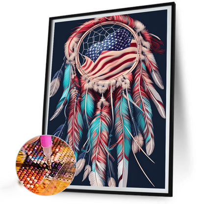 Independence Day Flag Dream Catcher - Full Round Drill Diamond Painting 30*40CM