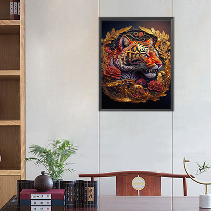 Vintage Carved Tiger - Full Round Drill Diamond Painting 40*50CM