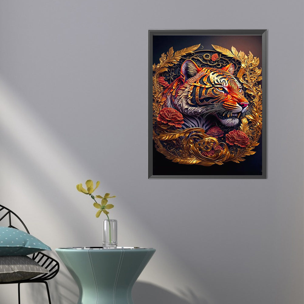 Vintage Carved Tiger - Full Round Drill Diamond Painting 40*50CM