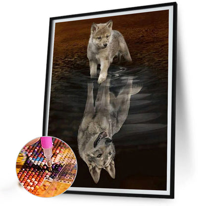Wolf Reflection - Full Round Drill Diamond Painting 40*50CM