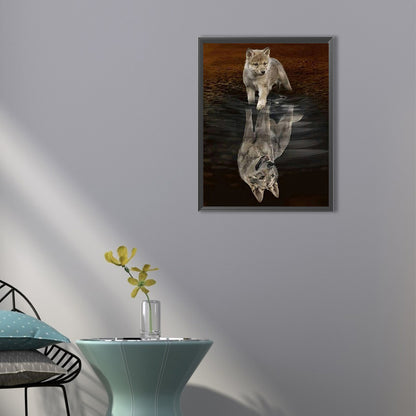 Wolf Reflection - Full Round Drill Diamond Painting 40*50CM