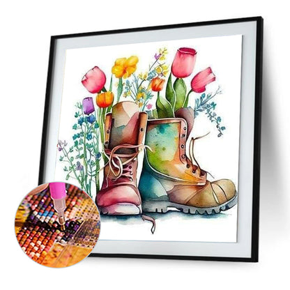 Flower Boots - Full Round Drill Diamond Painting 30*30CM