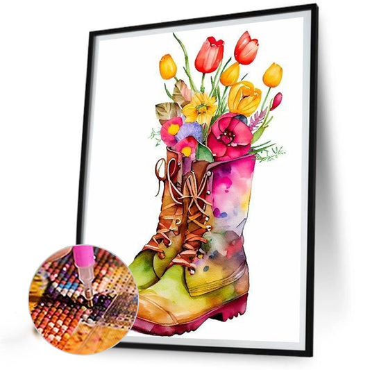 Flower Boots - Full Round Drill Diamond Painting 30*40CM