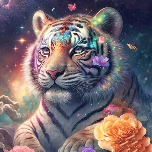 Tiger And Flower - Full Round Drill Diamond Painting 30*30CM