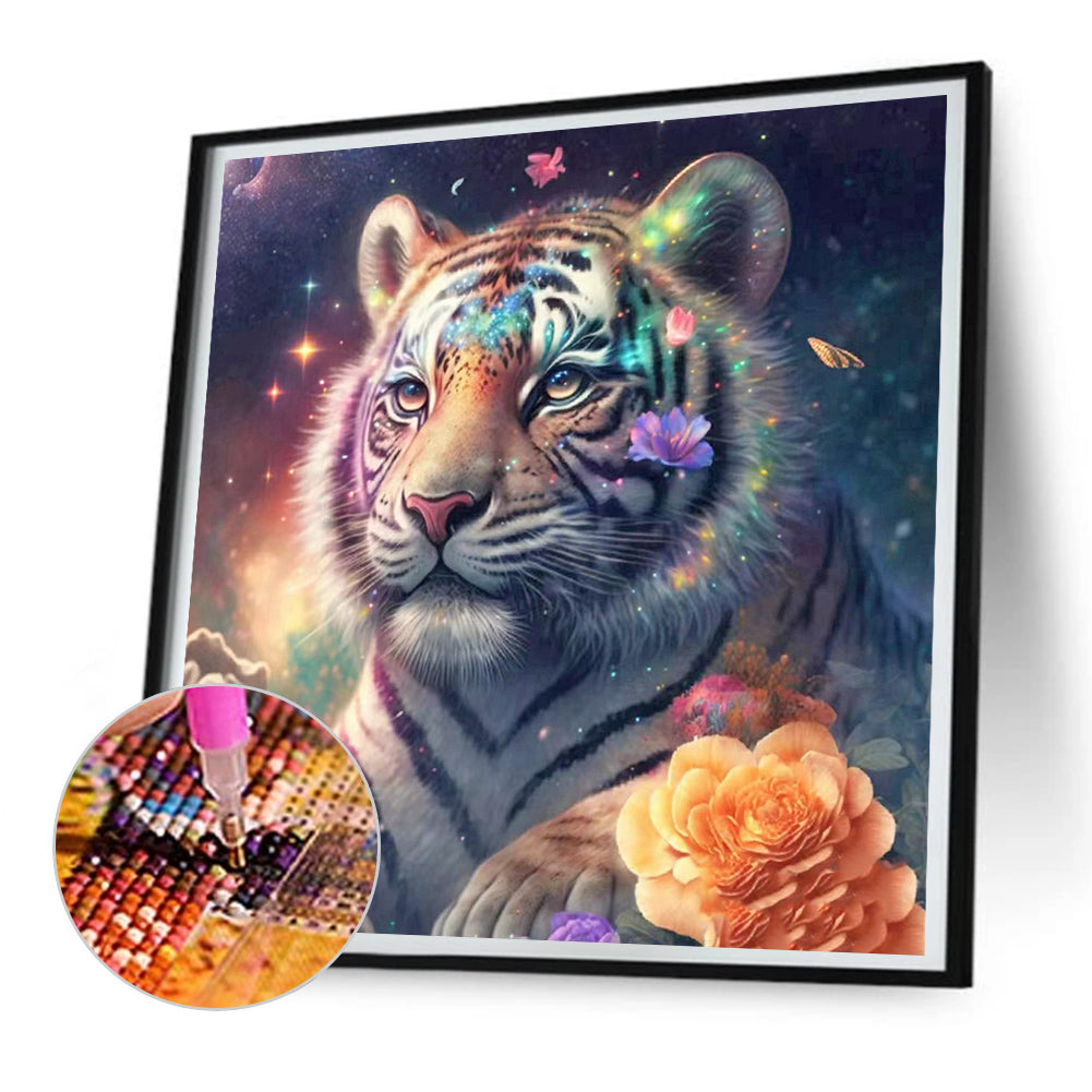 Tiger And Flower - Full Round Drill Diamond Painting 30*30CM