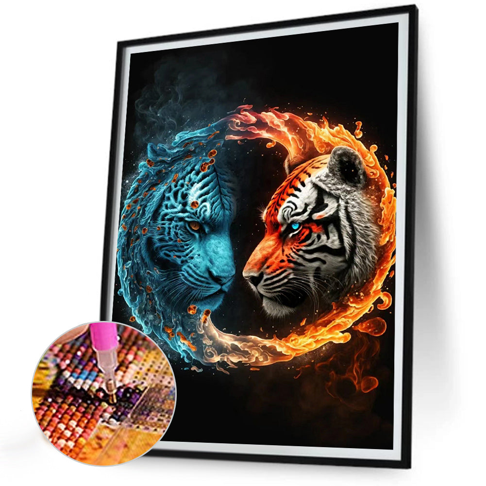 Tigers Looking At Each Other - Full Round Drill Diamond Painting 30*40CM