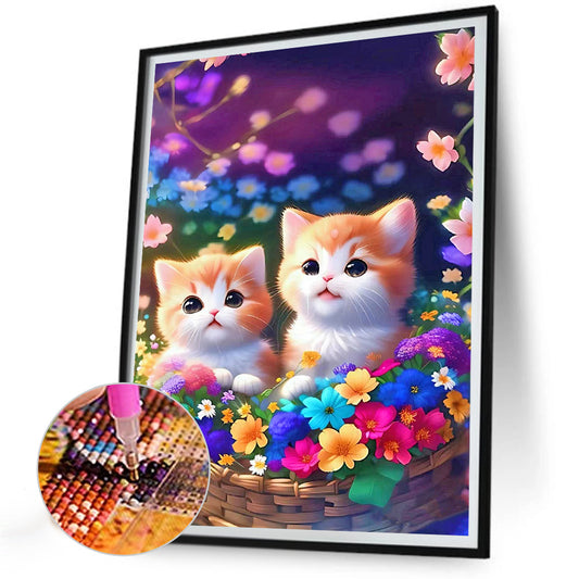 Two Kittens Looking Up - Full Round Drill Diamond Painting 30*40CM