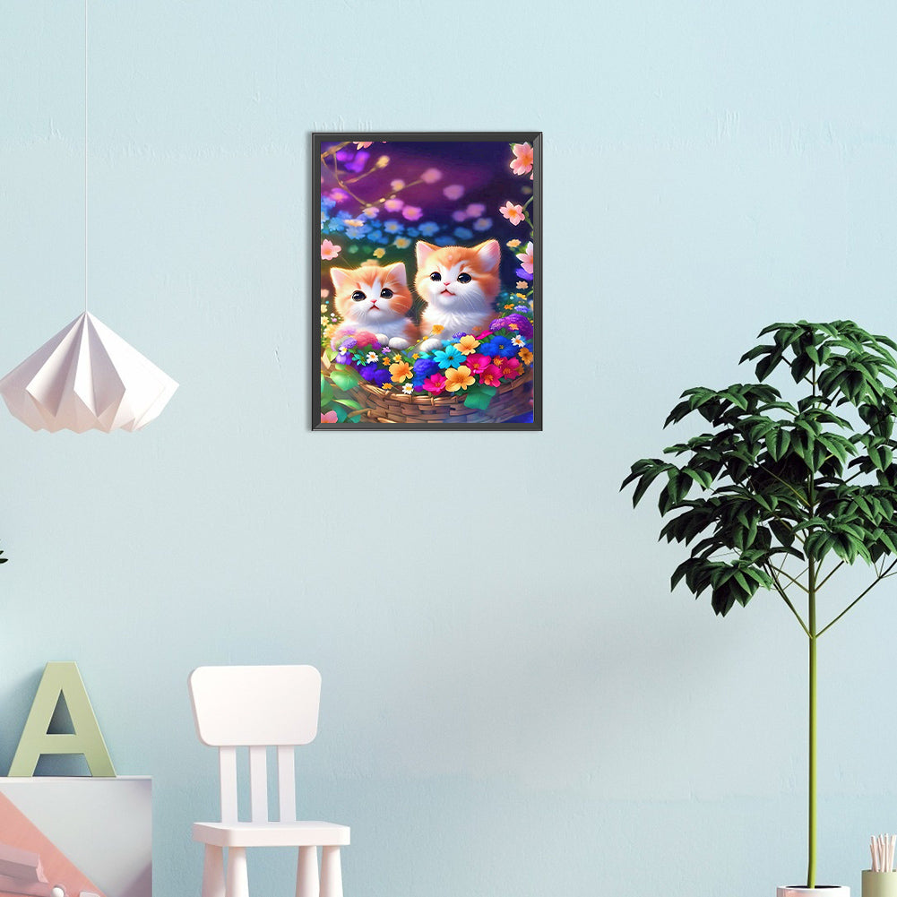 Two Kittens Looking Up - Full Round Drill Diamond Painting 30*40CM