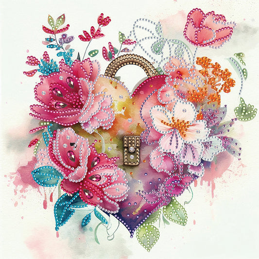 Flower Love Lock - Special Shaped Drill Diamond Painting 30*30CM