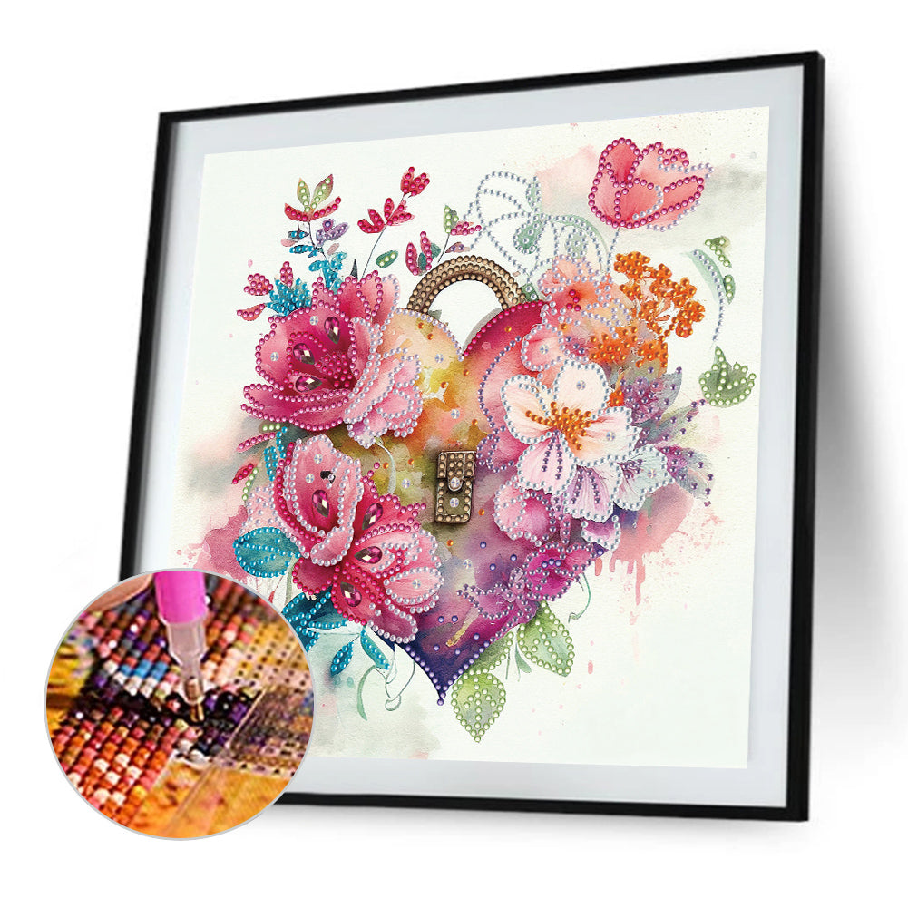 Flower Love Lock - Special Shaped Drill Diamond Painting 30*30CM