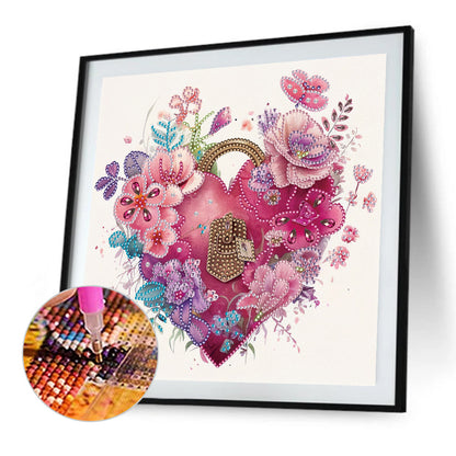 Flower Love Lock - Special Shaped Drill Diamond Painting 30*30CM