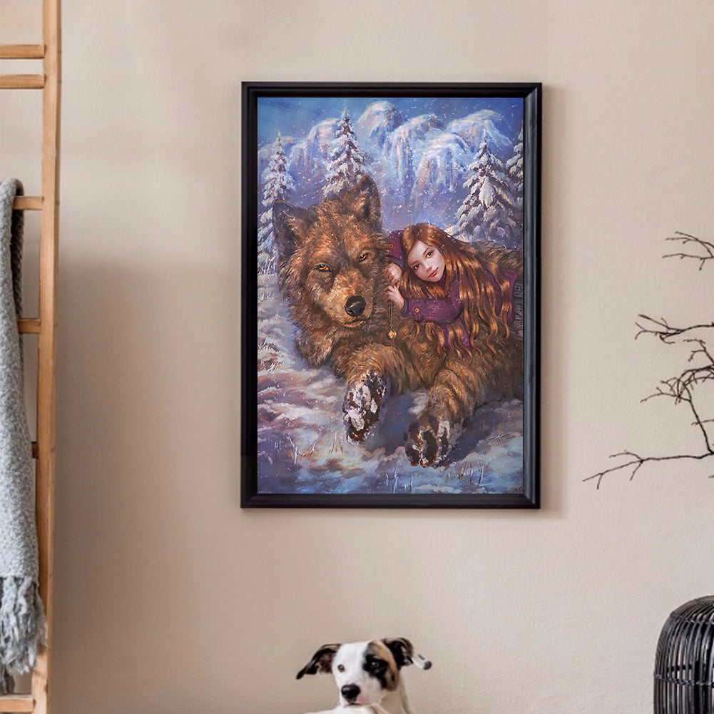 Girl And Wolf - Full Round Drill Diamond Painting 30*50CM