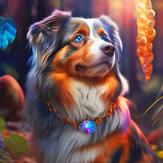 Dog With Crystal Necklace - Full Round Drill Diamond Painting 30*30CM