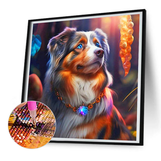 Dog With Crystal Necklace - Full Round Drill Diamond Painting 30*30CM