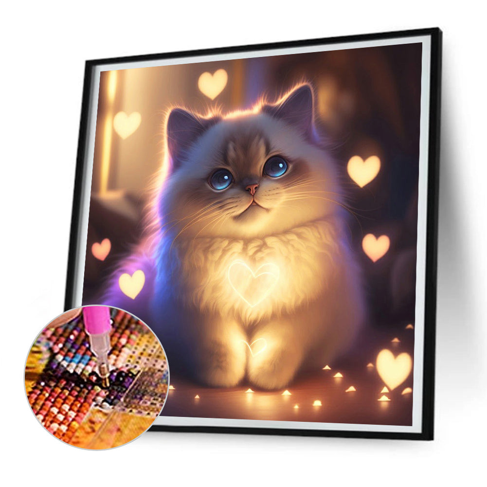 Cat In Night Light - Full Round Drill Diamond Painting 30*30CM