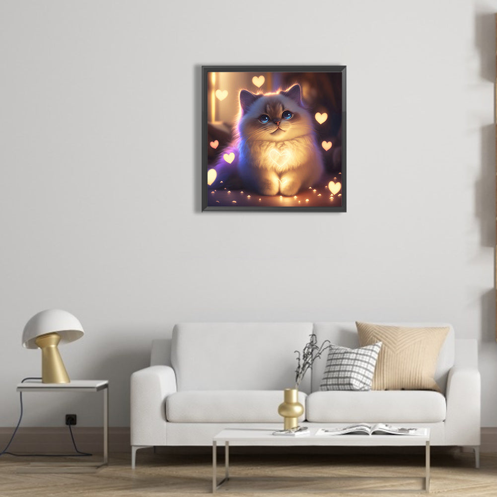 Cat In Night Light - Full Round Drill Diamond Painting 30*30CM