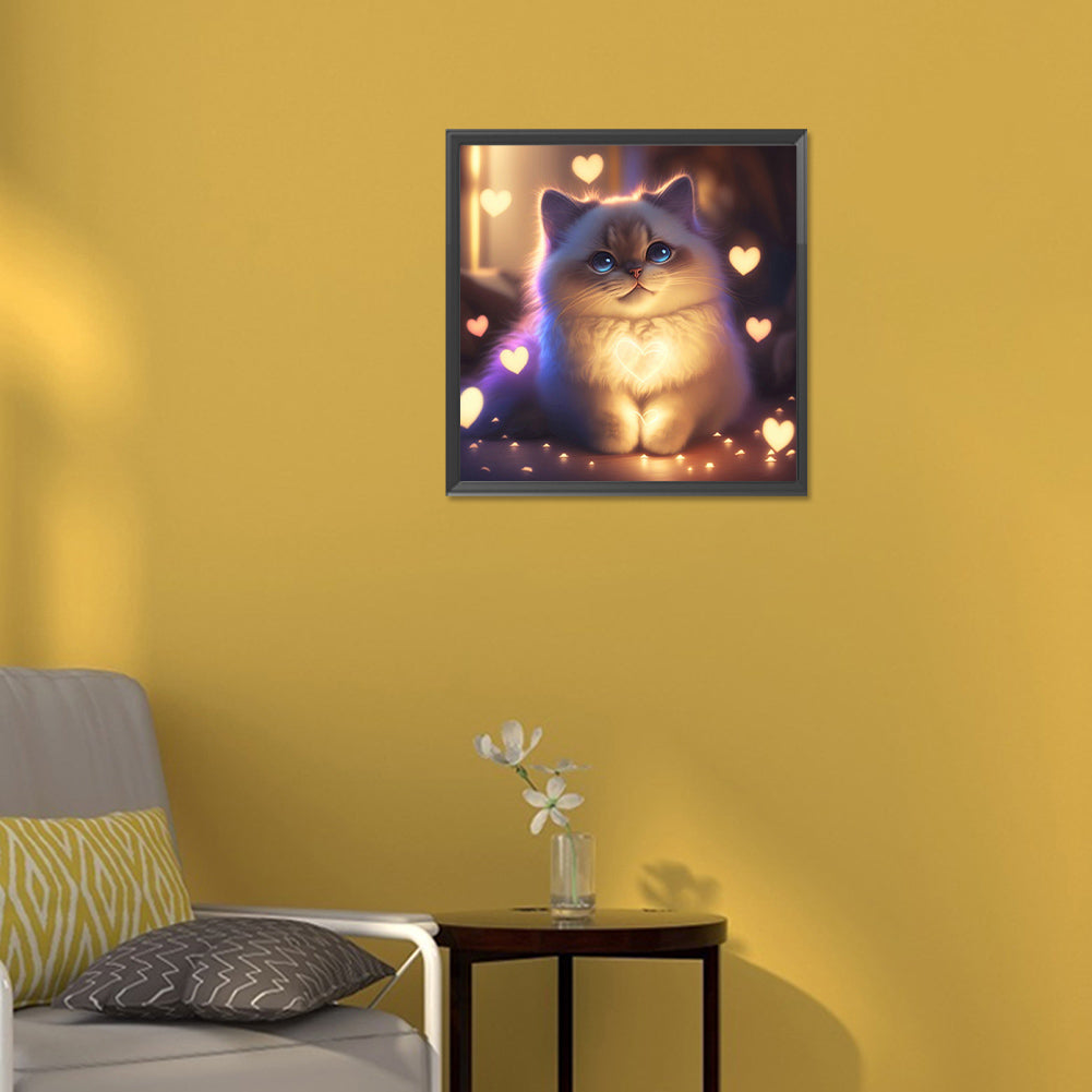 Cat In Night Light - Full Round Drill Diamond Painting 30*30CM