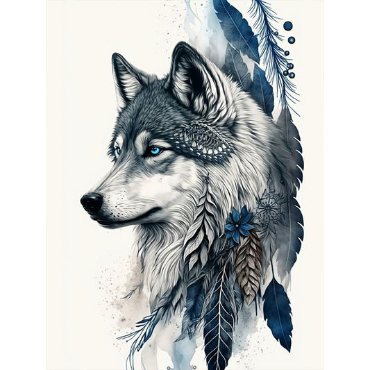 Feather And Wolf - Full Round Drill Diamond Painting 30*40CM