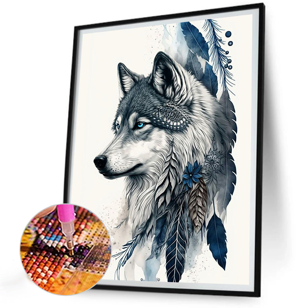 Feather And Wolf - Full Round Drill Diamond Painting 30*40CM