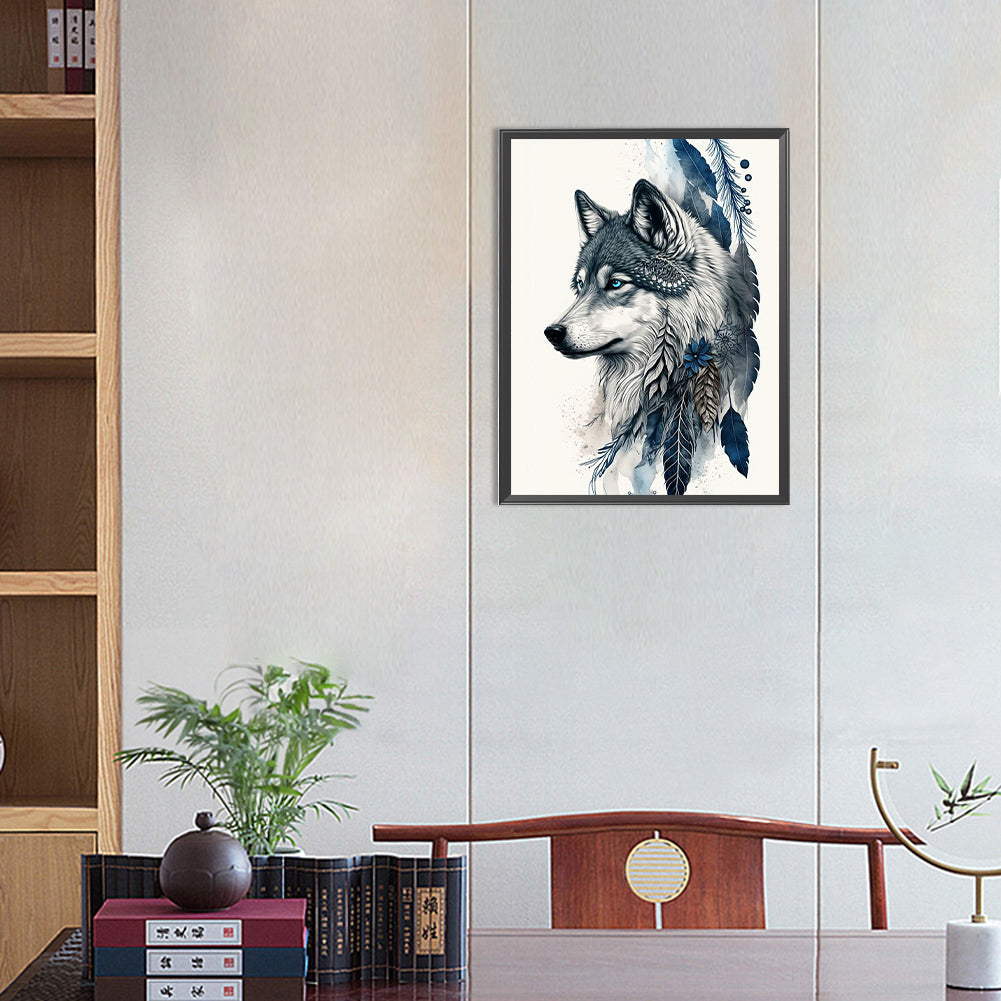 Feather And Wolf - Full Round Drill Diamond Painting 30*40CM