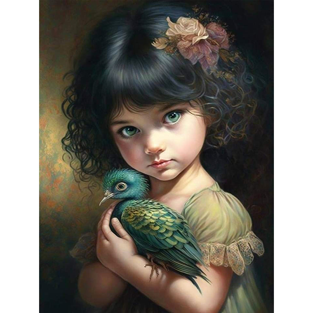 Little Girl And Cute Pet - Full Round Drill Diamond Painting 30*40CM