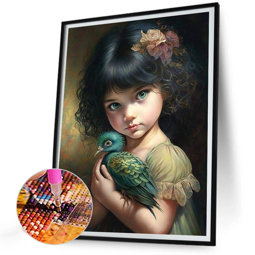 Little Girl And Cute Pet - Full Round Drill Diamond Painting 30*40CM