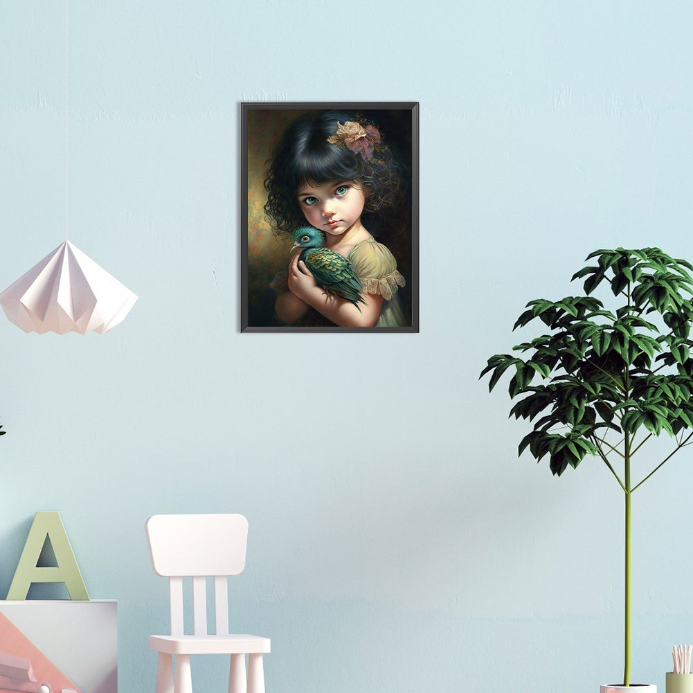 Little Girl And Cute Pet - Full Round Drill Diamond Painting 30*40CM