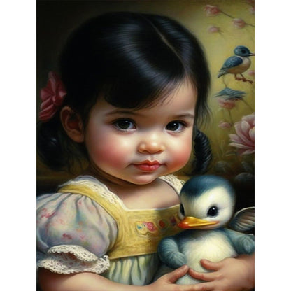 Little Girl And Cute Pet - Full Round Drill Diamond Painting 30*40CM