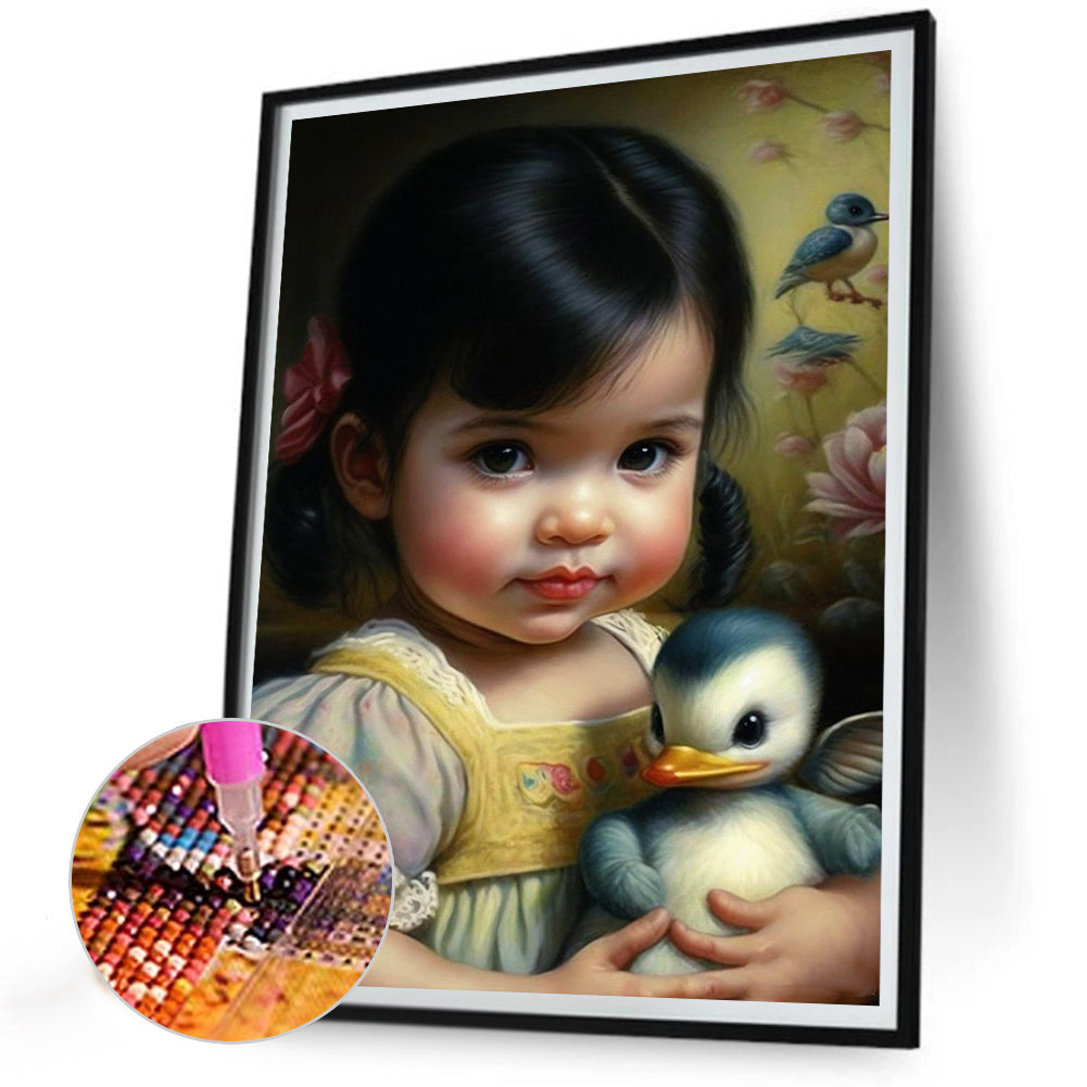 Little Girl And Cute Pet - Full Round Drill Diamond Painting 30*40CM