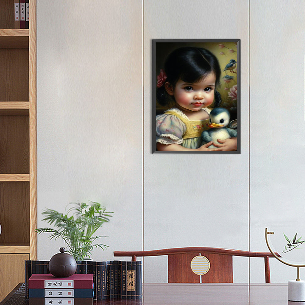 Little Girl And Cute Pet - Full Round Drill Diamond Painting 30*40CM