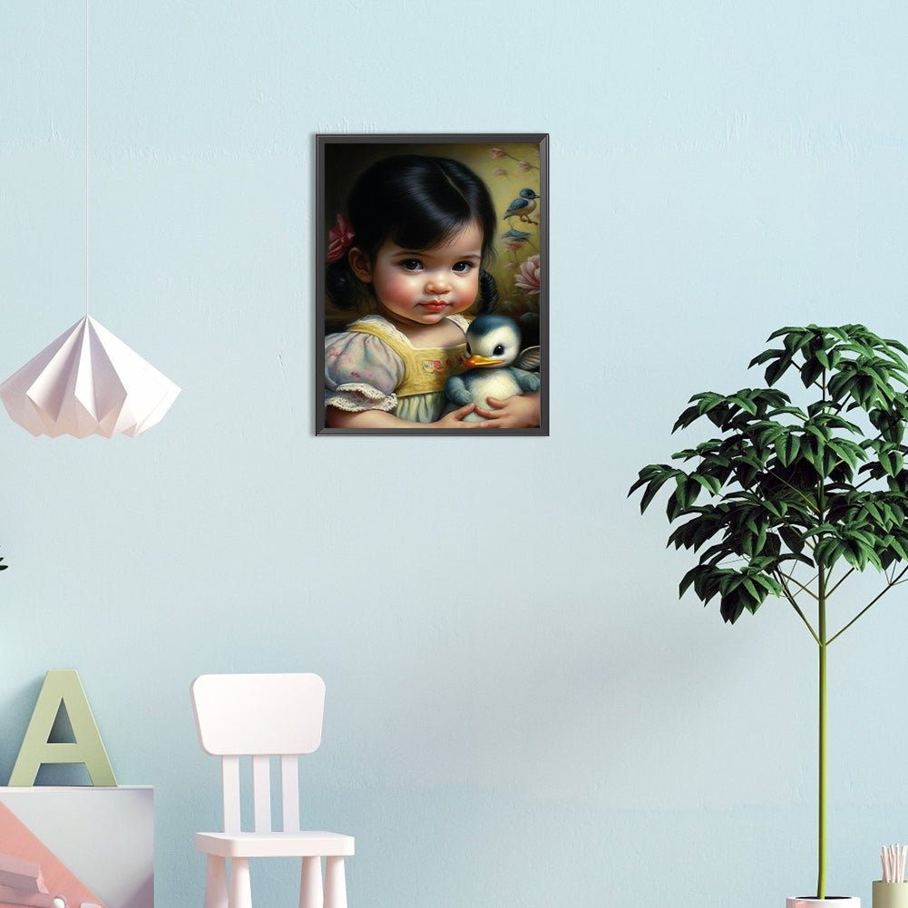 Little Girl And Cute Pet - Full Round Drill Diamond Painting 30*40CM