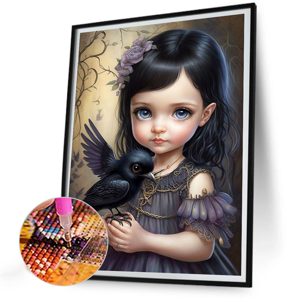 Little Girl And Cute Pet - Full Round Drill Diamond Painting 30*40CM