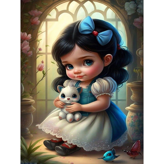 Little Girl And Cute Pet - Full Round Drill Diamond Painting 30*40CM