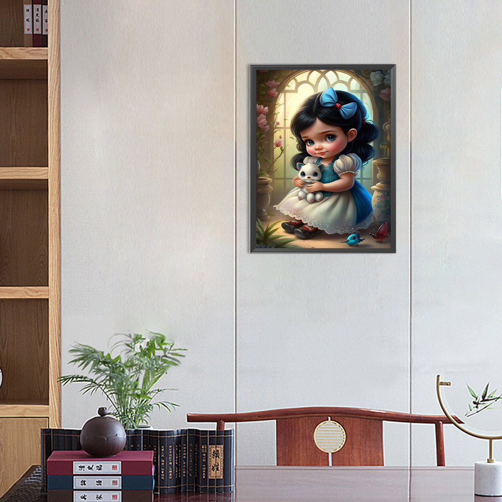 Little Girl And Cute Pet - Full Round Drill Diamond Painting 30*40CM