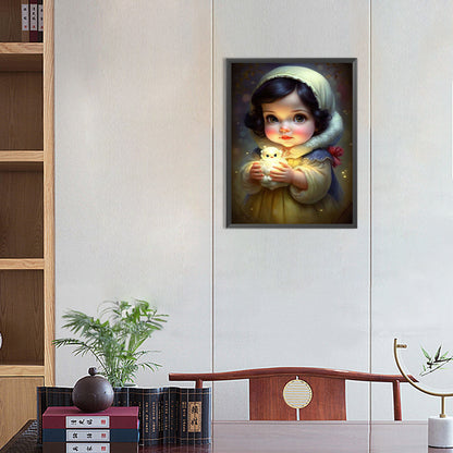 Little Girl And Cute Pet - Full Round Drill Diamond Painting 30*40CM