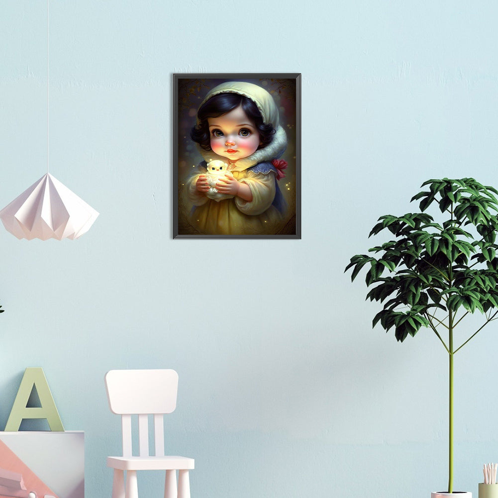 Little Girl And Cute Pet - Full Round Drill Diamond Painting 30*40CM