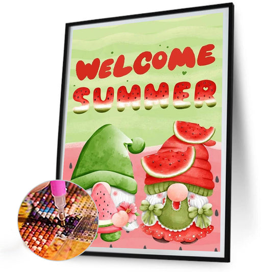 Summer Watermelon Gnome - Full Round Drill Diamond Painting 30*40CM